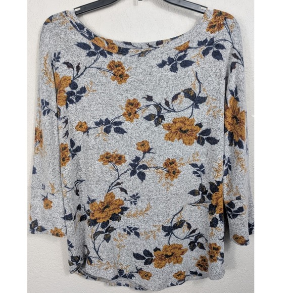 Mix by 41 Hawthorn Gray Floral Print 3/4 Sleeve Top Womens Medium Soft - Picture 1 of 6